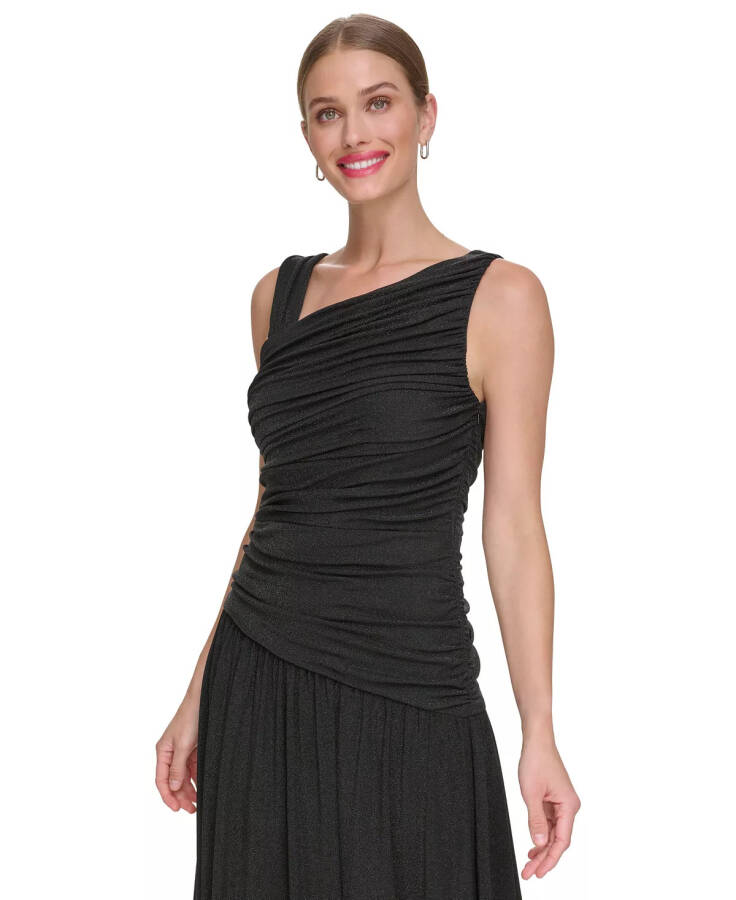 Women's Metallic-Knit Asymmetric-Neck Gown Black - 4