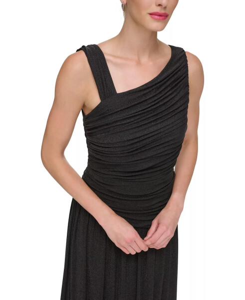 Women's Metallic-Knit Asymmetric-Neck Gown Black - 5