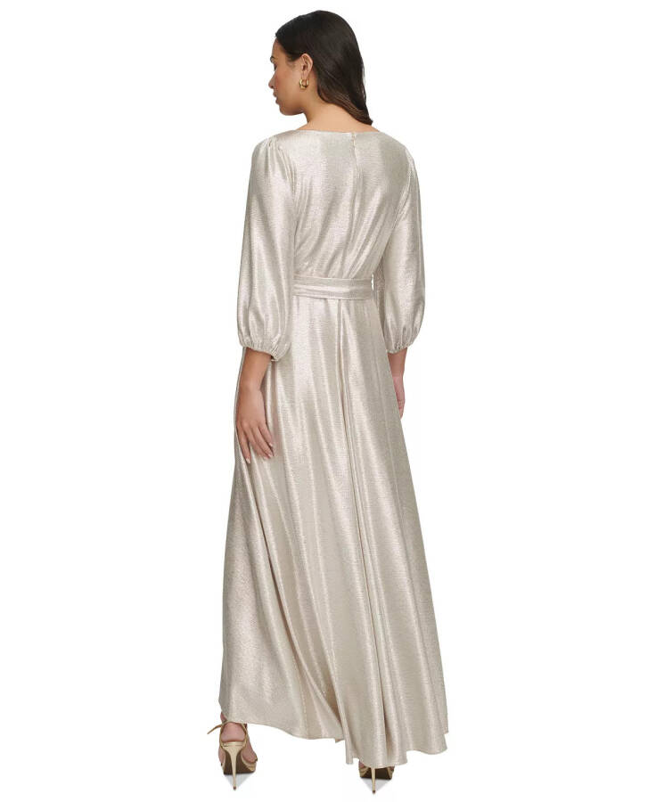 Women's Metallic Textured Faux-Wrap Gown Champagne/Silver - 2