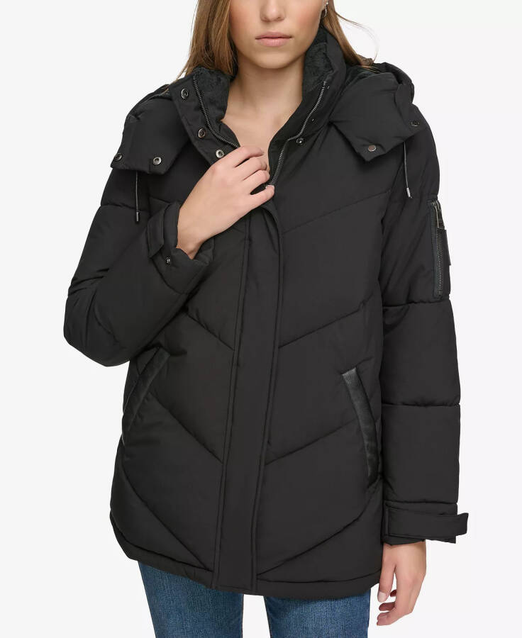 Women's Mid-Length Long-Sleeve Puffer Jacket Black - 1