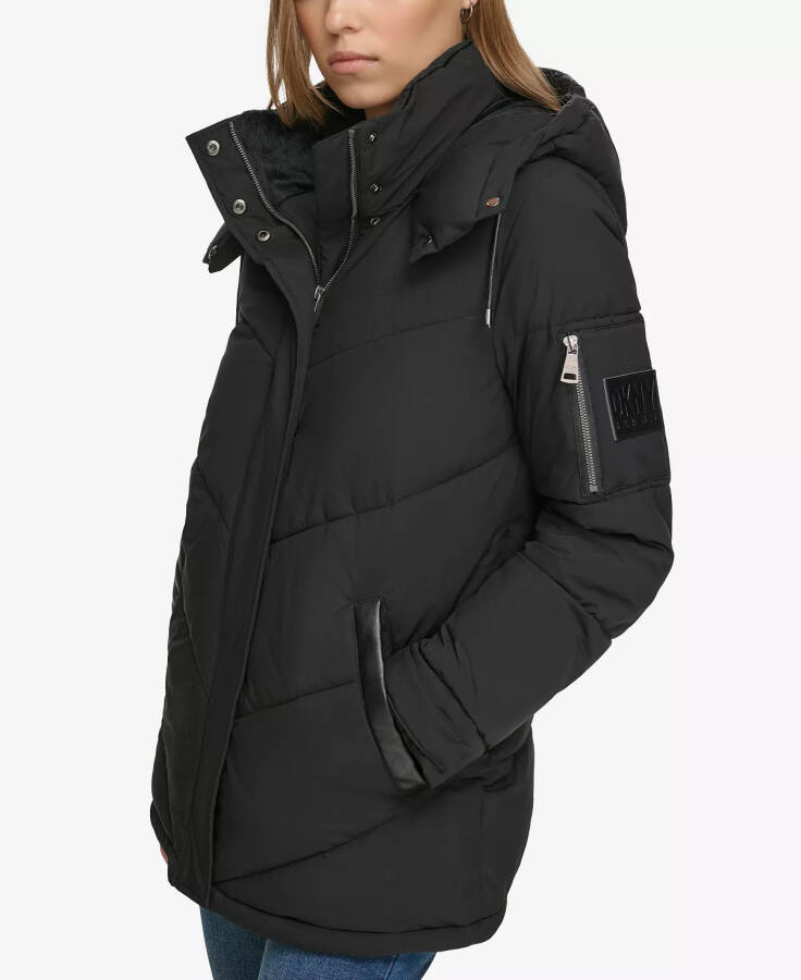 Women's Mid-Length Long-Sleeve Puffer Jacket Black - 3