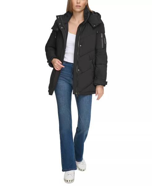 Women's Mid-Length Long-Sleeve Puffer Jacket Black - 6