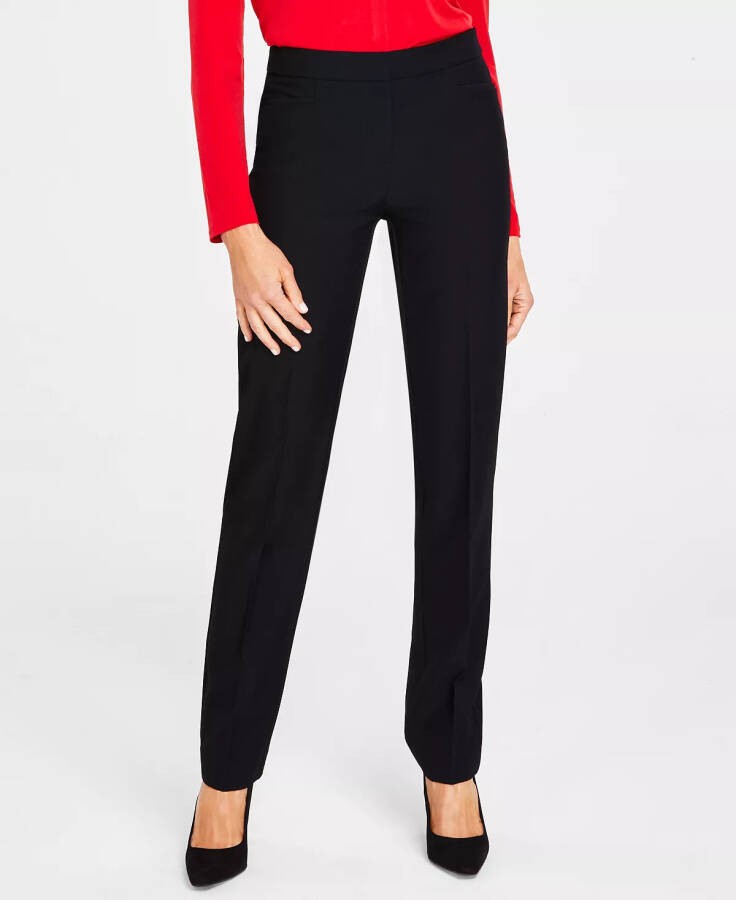 Women's Mid-Rise L-Pocket Straight-Leg Pants, Regular, Long & Short Lengths, Created for Modazone Deep Black - 1