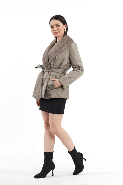 Women's Mink English Collar Belted Regular Short Coat - 10