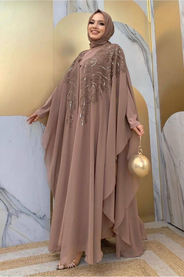 Women's Mink Sequined Cape Dress T 3773 - 3