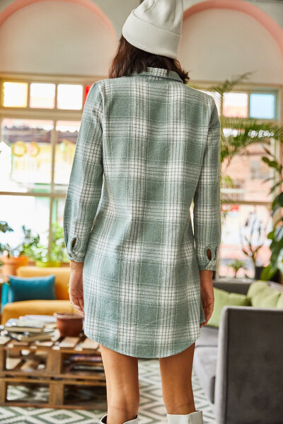 Women's Mint Striped Plaid Lumberjack Thick Plaid Tunic Dress ELB-19000836 - 2