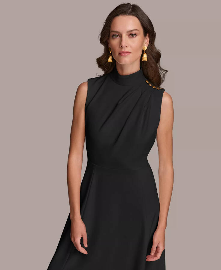 Women's Mock-Neck Sleeveless Midi Dress Black - 3