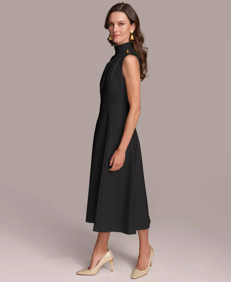 Women's Mock-Neck Sleeveless Midi Dress Black - 4