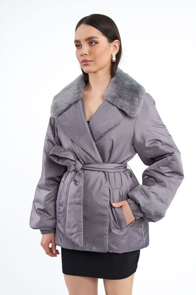 Women's Modern Regular Coat with English Collar and Belt - 11