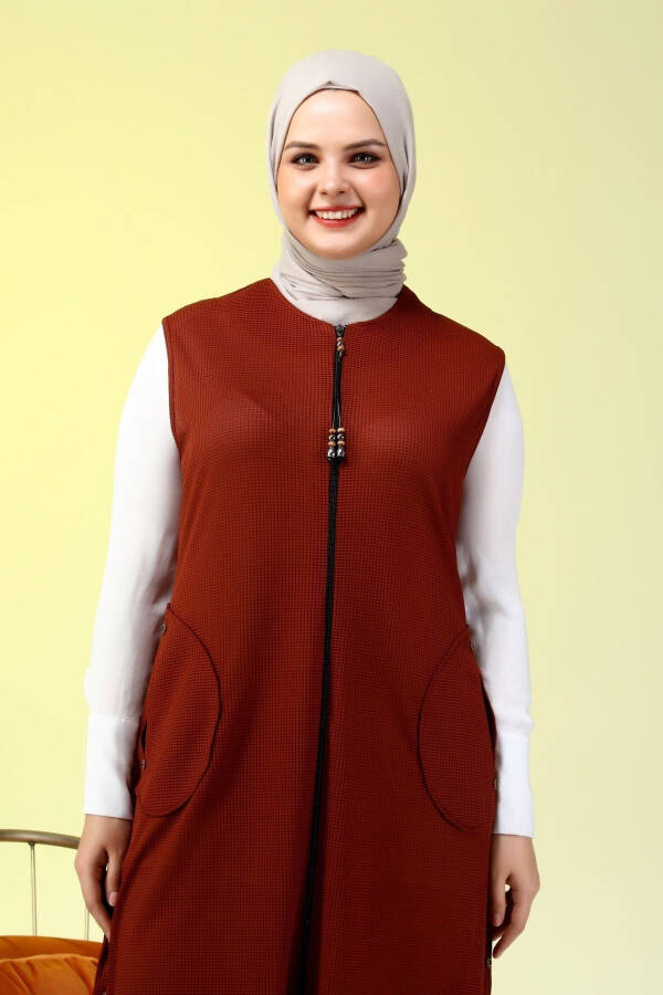 Women's Modest Clothing Long Summer Pocket Zipper Vest Terracotta - 12