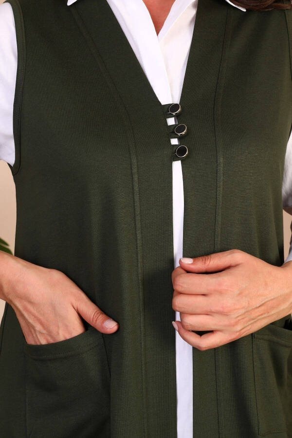 Women's Modest Clothing Summer Lycra Vest Plus Size Buttoned Vest Khaki - 11