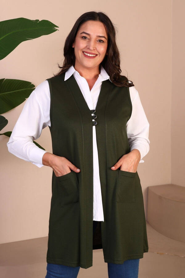 Women's Modest Clothing Summer Lycra Vest Plus Size Buttoned Vest Khaki - 13