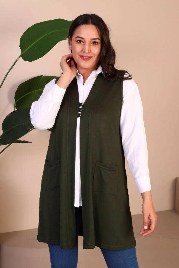 Women's Modest Clothing Summer Lycra Vest Plus Size Buttoned Vest Khaki - 14