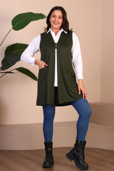 Women's Modest Clothing Summer Lycra Vest Plus Size Buttoned Vest Khaki - 4