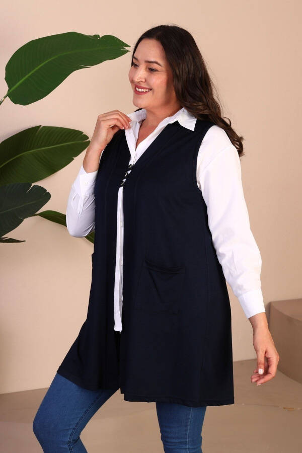 Women's Modest Wear Summer Lycra Vest Large Size Buttoned Vest Navy Blue - 14