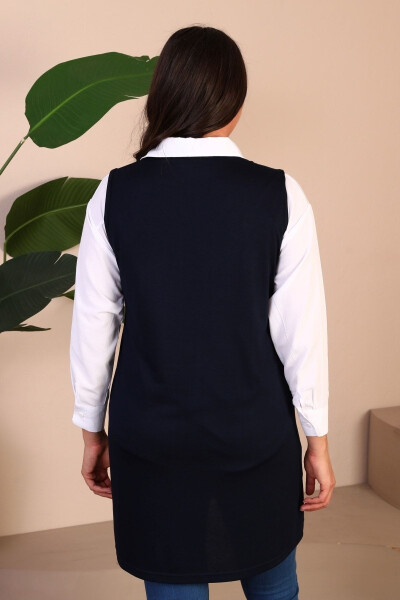 Women's Modest Wear Summer Lycra Vest Large Size Buttoned Vest Navy Blue - 15