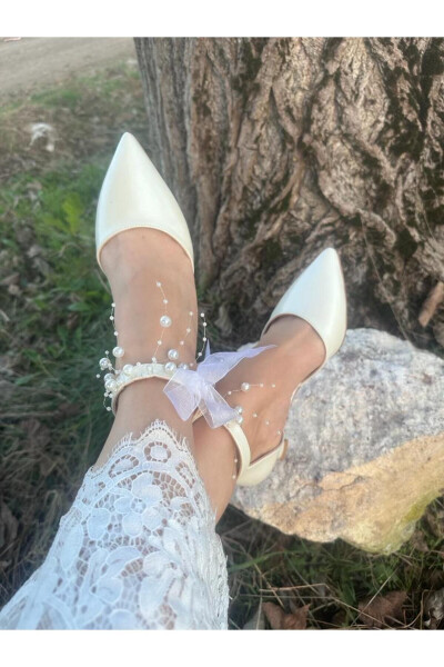 Women's Mother-of-Pearl Broken White Comfortable 5 Cm Stiletto Wedding Shoes with Pearls - 3