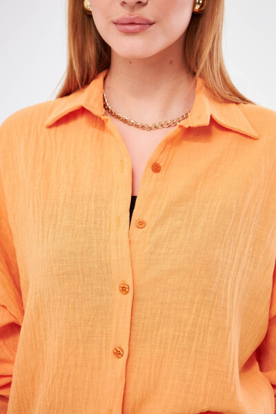 Women's Mustard Oversized Textured Linen Look Wide Sleeve Shirt ARM-24K001001 - 2