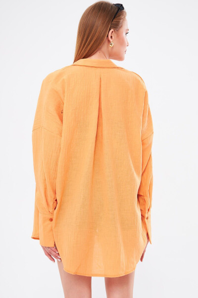 Women's Mustard Oversized Textured Linen Look Wide Sleeve Shirt ARM-24K001001 - 5