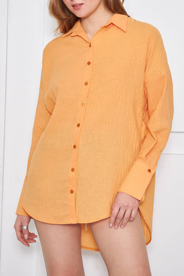 Women's Mustard Oversized Textured Linen Look Wide Sleeve Shirt ARM-24K001001 - 8