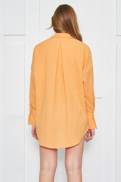 Women's Mustard Oversized Textured Linen Look Wide Sleeve Shirt ARM-24K001001 - 10