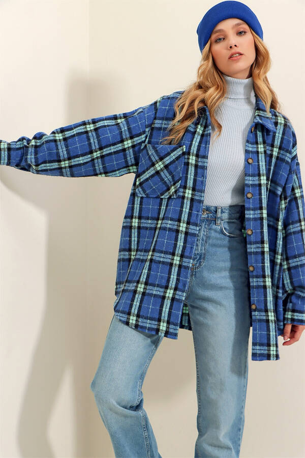 Women's Mustard Plaid Single Pocket Oversize Check Shirt ALC-X7264 - 2