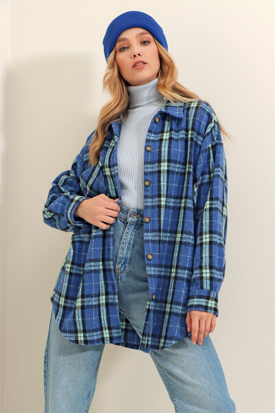 Women's Mustard Plaid Single Pocket Oversize Check Shirt ALC-X7264 - 3