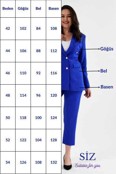 Women's Navy Blazer Jacket with Belt, Pocket and Wide Leg Trousers Plus Size Suit - 6