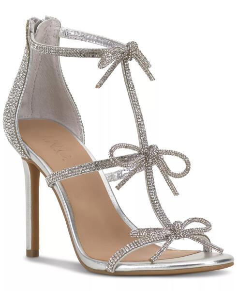 Women's Nolino Beaded Bow T-Strap Dress Sandals, Created for Modazone Silver Bling - 1