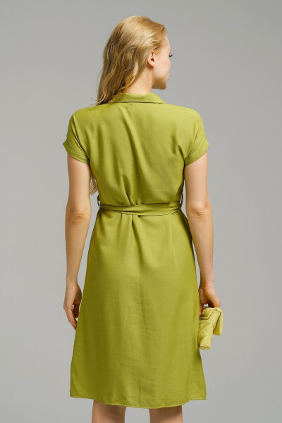 Women's Olive Green Belted Short Sleeve Shirt Dress ARM-19Y001068 - 4