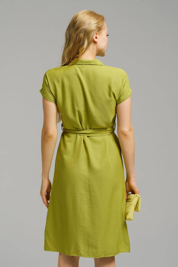 Women's Olive Green Belted Short Sleeve Shirt Dress ARM-19Y001068 - 8