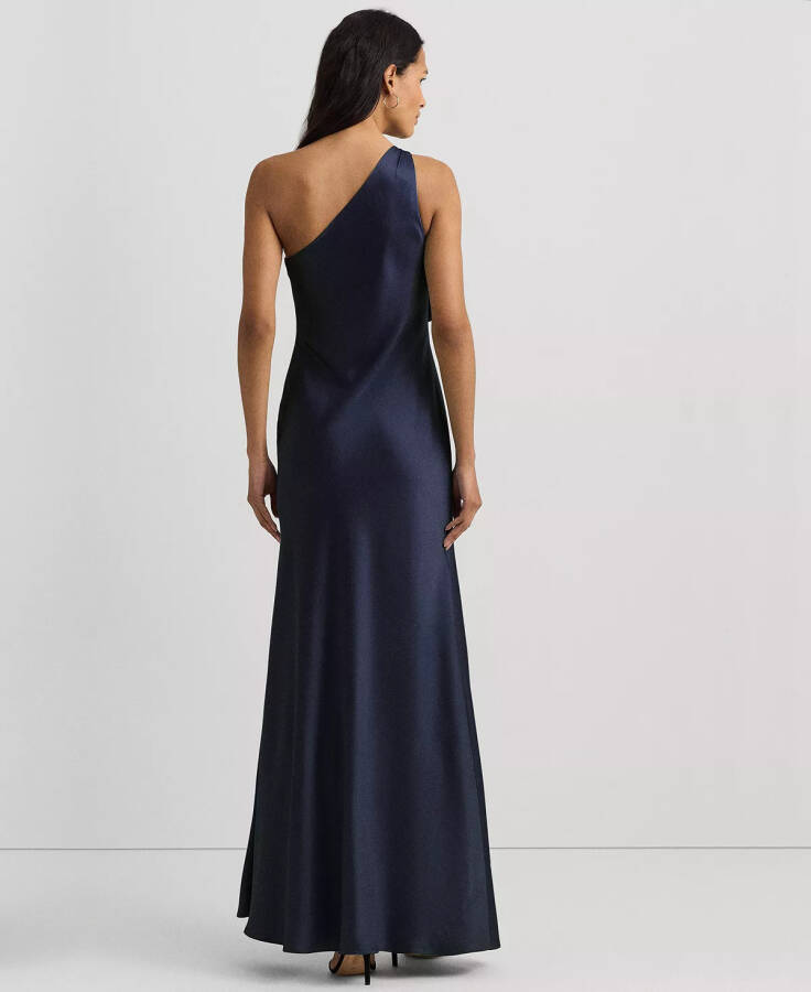 Women's One-Shoulder Satin Gown - Navy - 2