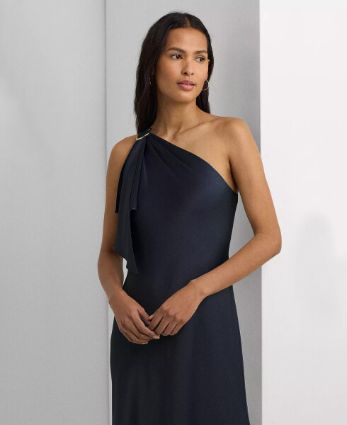 Women's One-Shoulder Satin Gown - Navy - 3