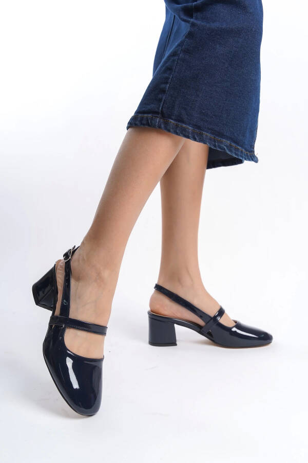 Women's Open Back Buckle Detailed Comfortable 5 cm Classic Heeled Shoes DRK020 - Navy - 1