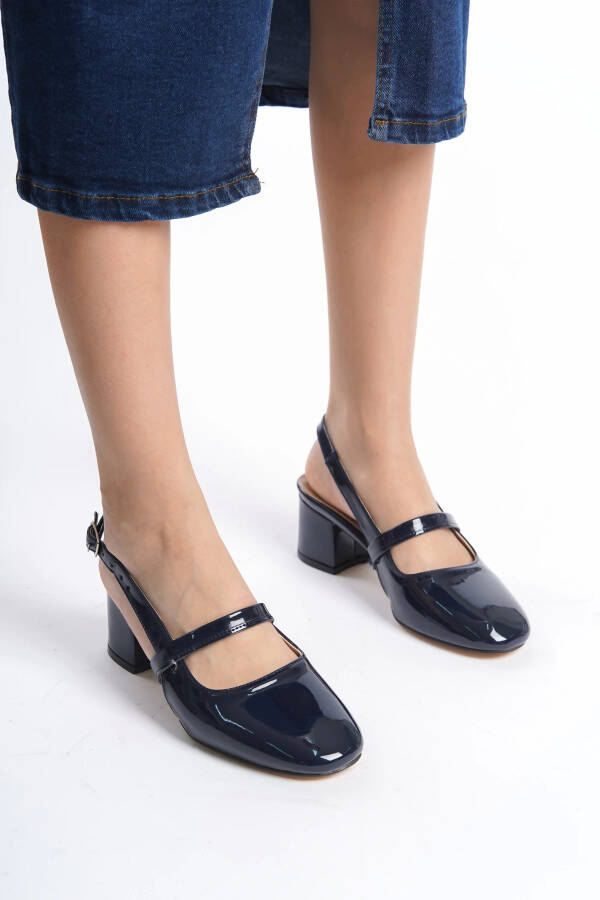 Women's Open Back Buckle Detailed Comfortable 5 cm Classic Heeled Shoes DRK020 - Navy - 2