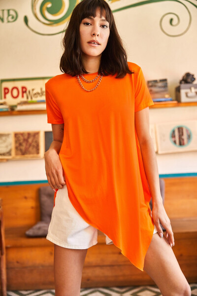 Women's Orange Asymmetric Loose Tunic TNK-19000014 - 1