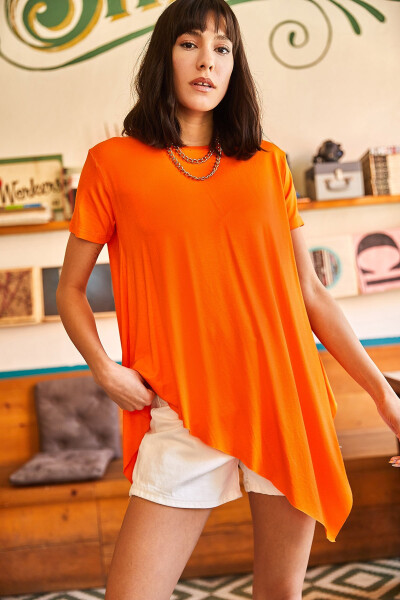 Women's Orange Asymmetric Loose Tunic TNK-19000014 - 3