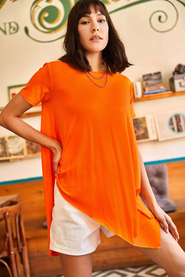 Women's Orange Asymmetric Loose Tunic TNK-19000014 - 4