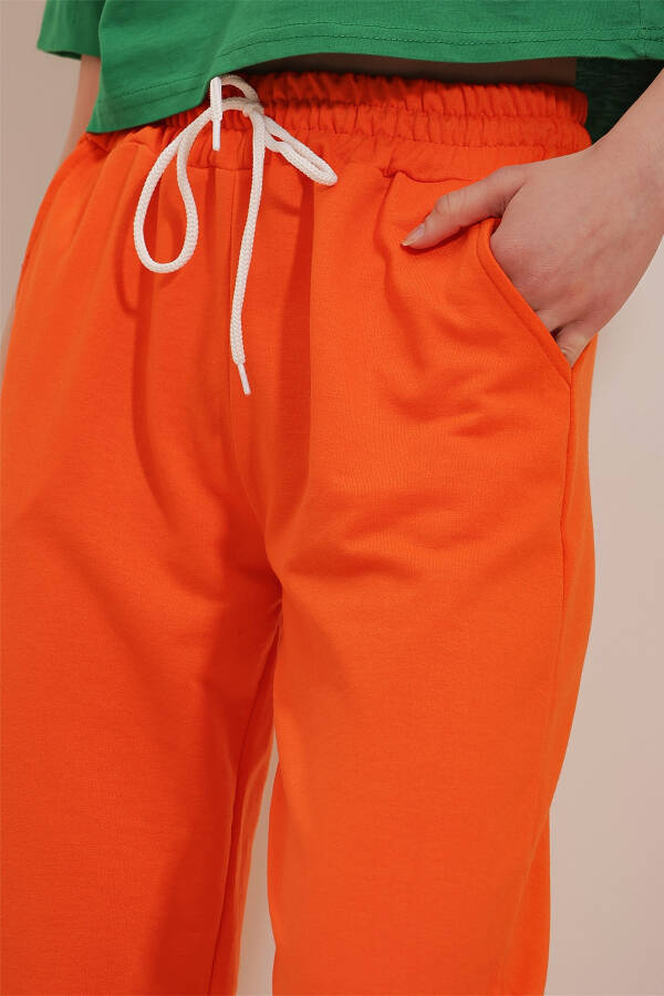 Women's Orange Basic Tracksuit Bottoms with Elastic Waistband and Cuffs ALC-X5902 - 2