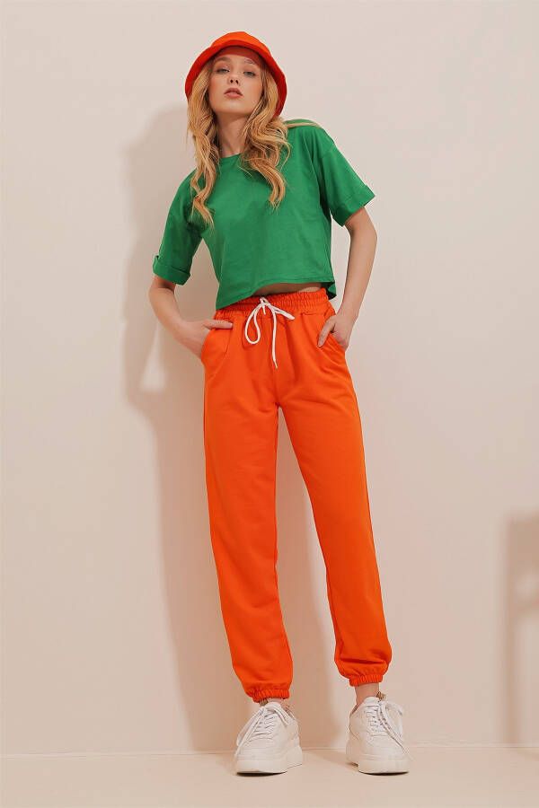 Women's Orange Basic Tracksuit Bottoms with Elastic Waistband and Cuffs ALC-X5902 - 5