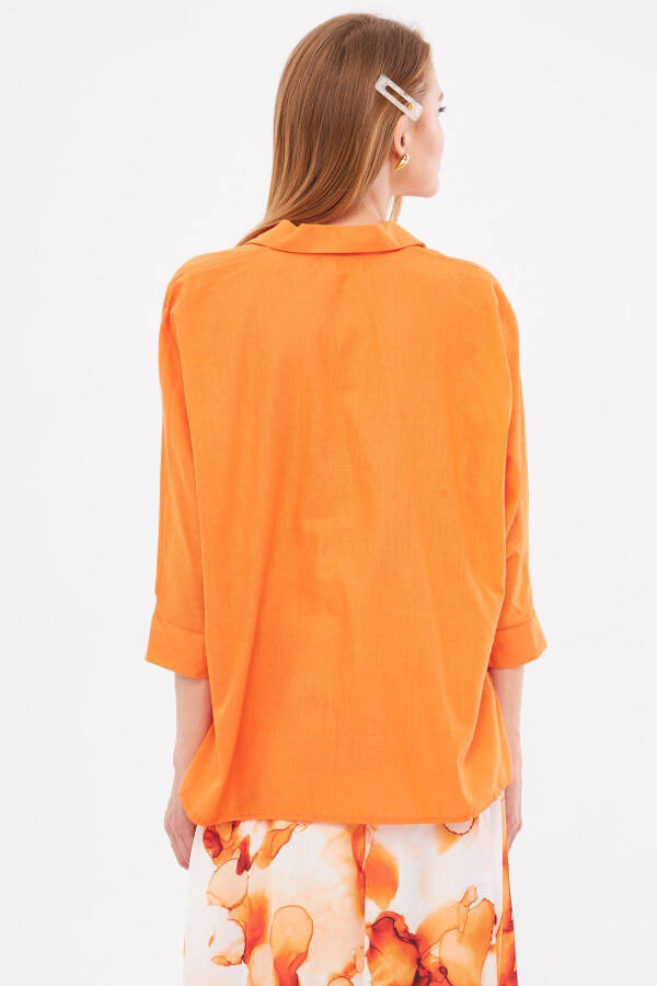 Women's Orange Pocket Loose Linen Shirt ARM-21Y001035 - 6