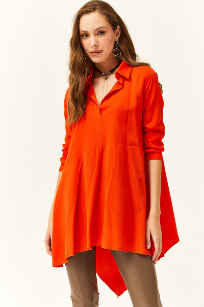 Women's Orange Shirt Collar Asymmetric Tunic - 3