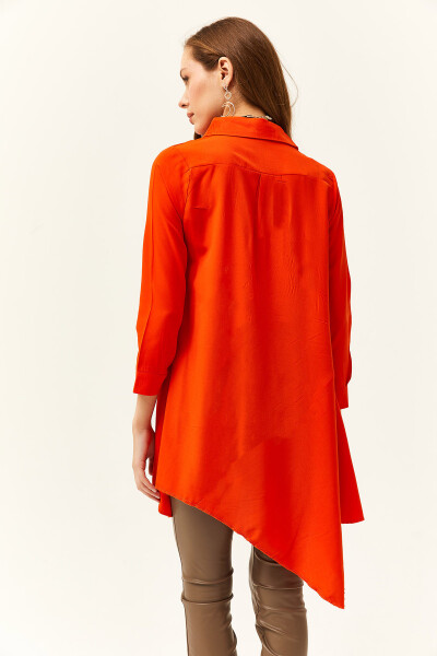 Women's Orange Shirt Collar Asymmetric Tunic - 4