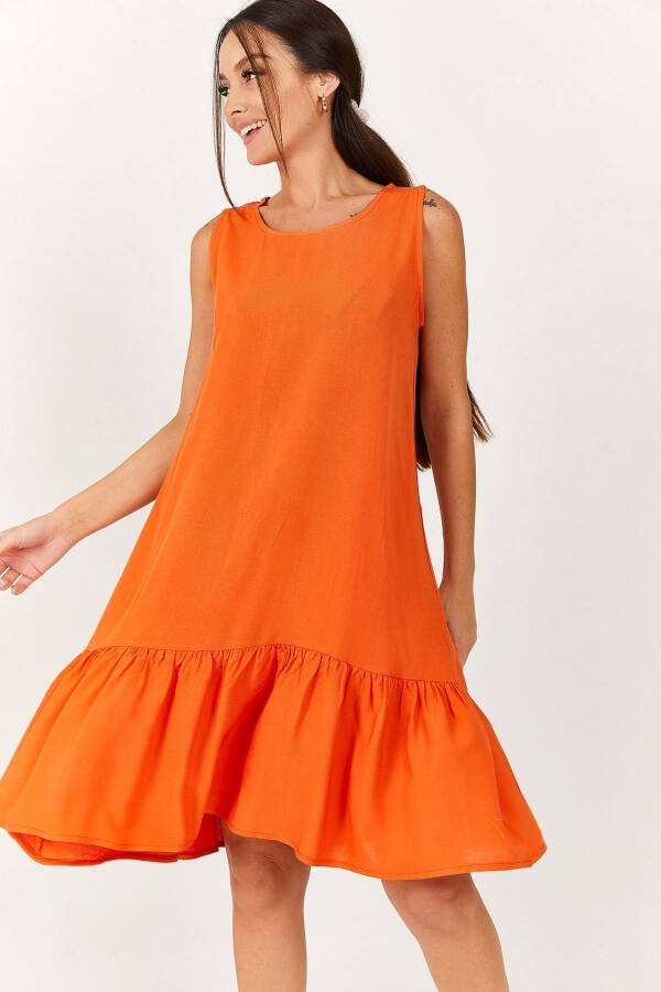 Women's Orange Sleeveless Ruffle Skirt Dress ARM-18Y001156 - 1