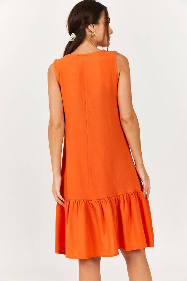 Women's Orange Sleeveless Ruffle Skirt Dress ARM-18Y001156 - 4