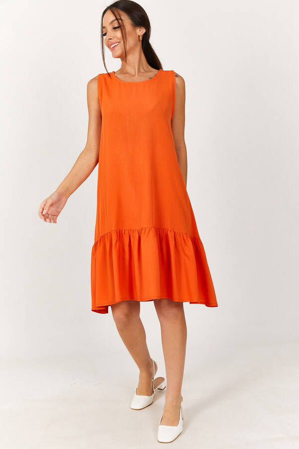 Women's Orange Sleeveless Ruffle Skirt Dress ARM-18Y001156 - 6