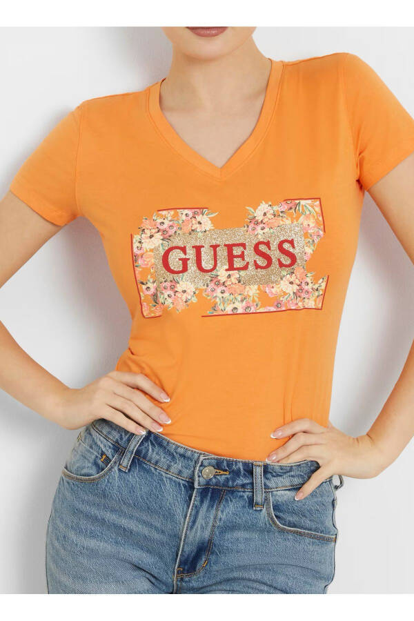 Women's Orange T-Shirt with Bicycle Neck W4GI23J1314-G3H5 - 2