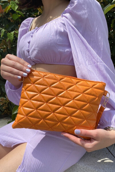 Women's Orange Triangle Pattern Portfolio Clutch Handbag - 1