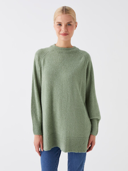 Women's Oversized Long Sleeve Ribbed Knit Sweater with Crew Neck - 2