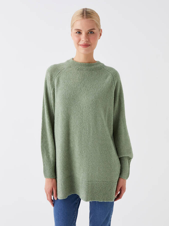 Women's Oversized Long Sleeve Ribbed Knit Sweater with Crew Neck - 2